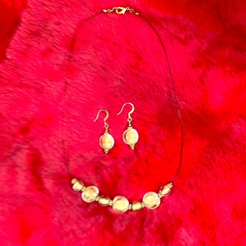 Gold Venetian glass bead necklace & earring set